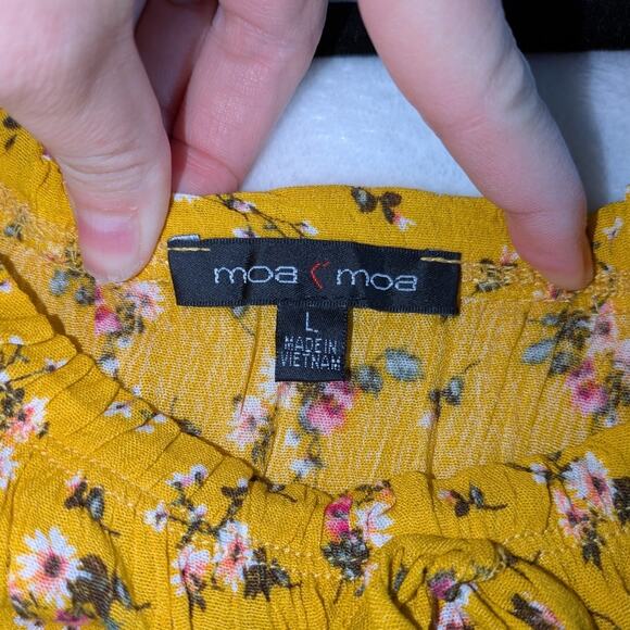 Moa Moa Blouse Juniors Large‎ Bohemian Elastic Waist Cap Sleeve Floral y2k - Picture 5 of 8